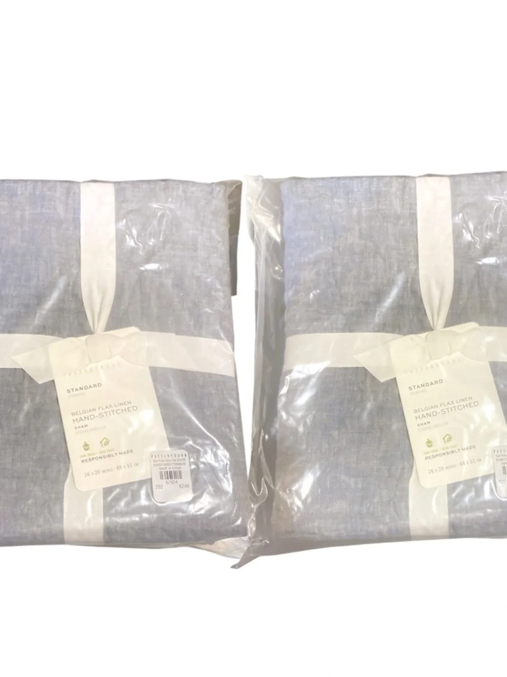 Set Of 2 Pottery Barn Belgian Flax Linen Shams Chambray Standard NWT Hemstitch